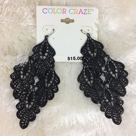 Color Craze Jewelry - Color Craze Womens Black Drop Hook Earrings BNWT